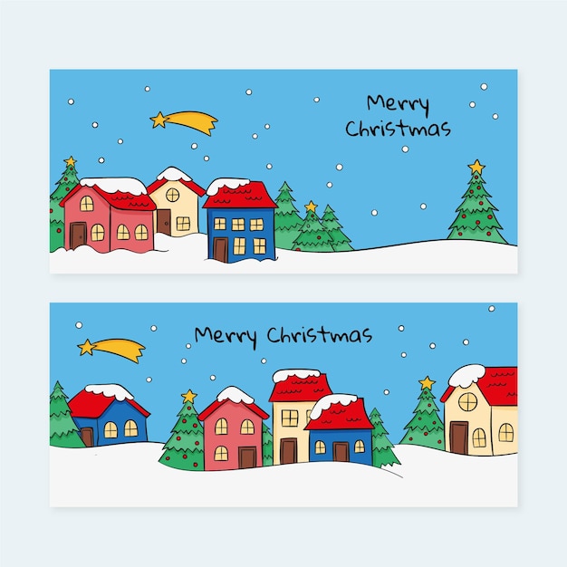 Free vector cute drawn christmas town banners