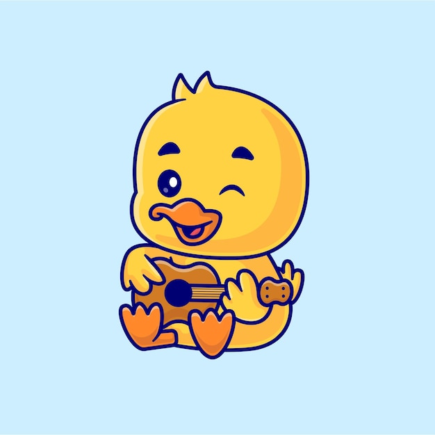 Free vector cute duck playing guitar cartoon vector icon illustration animal music icon concept isolated flat