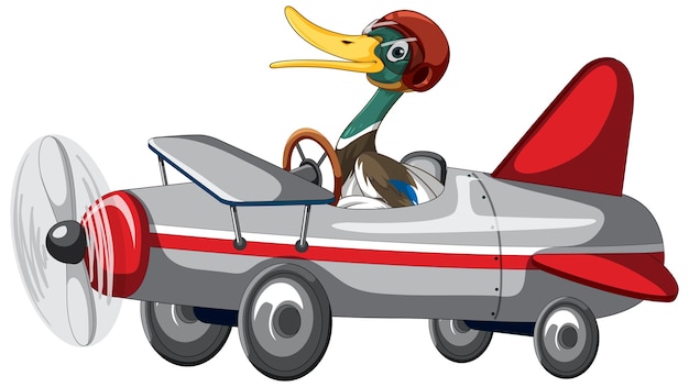 Free vector cute duck wearing helmet driving racing car