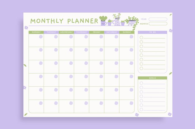 Cute duotone plants monthly planner