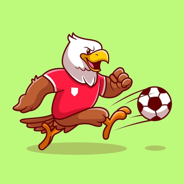 Cute eagle giocare a pallone da calcio cartoon vettore icona illustrazione animale sport icona concetto isolato