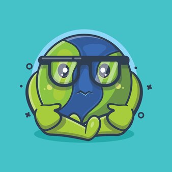 Cute earth mascot with sad gesture isolated cartoon in flat style design