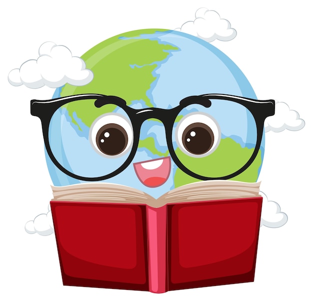 Cute earth planet wearing glasses