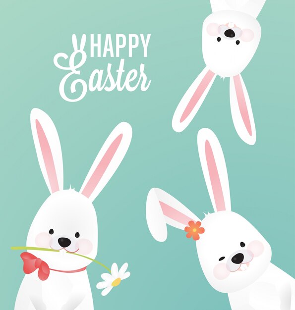 Cute easter background with three rabbit