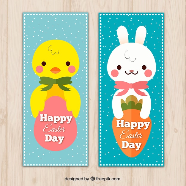 Cute easter banners with chick and bunny