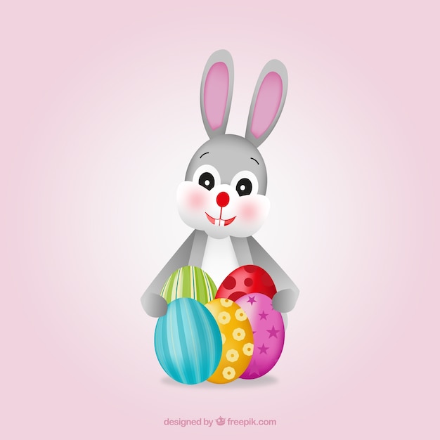 Free vector cute easter bunny with eggs