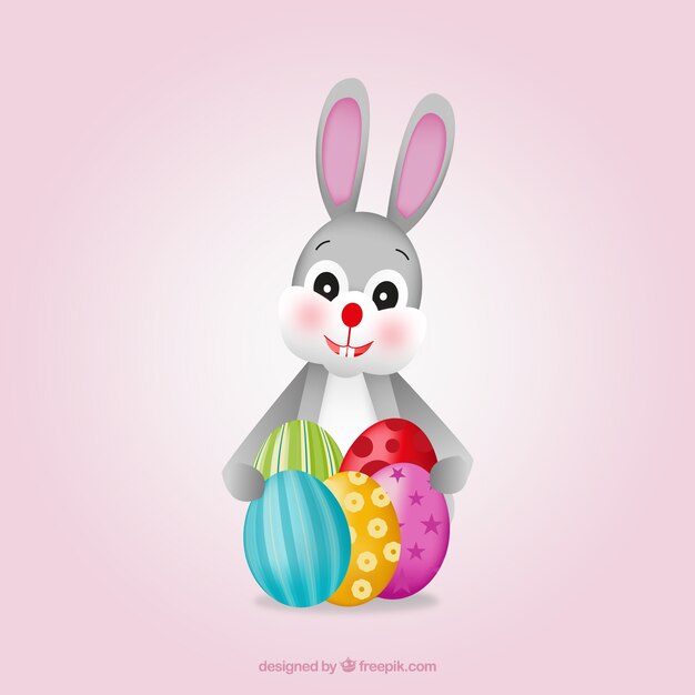 Симпатичные пасхальный кролик с яйцами