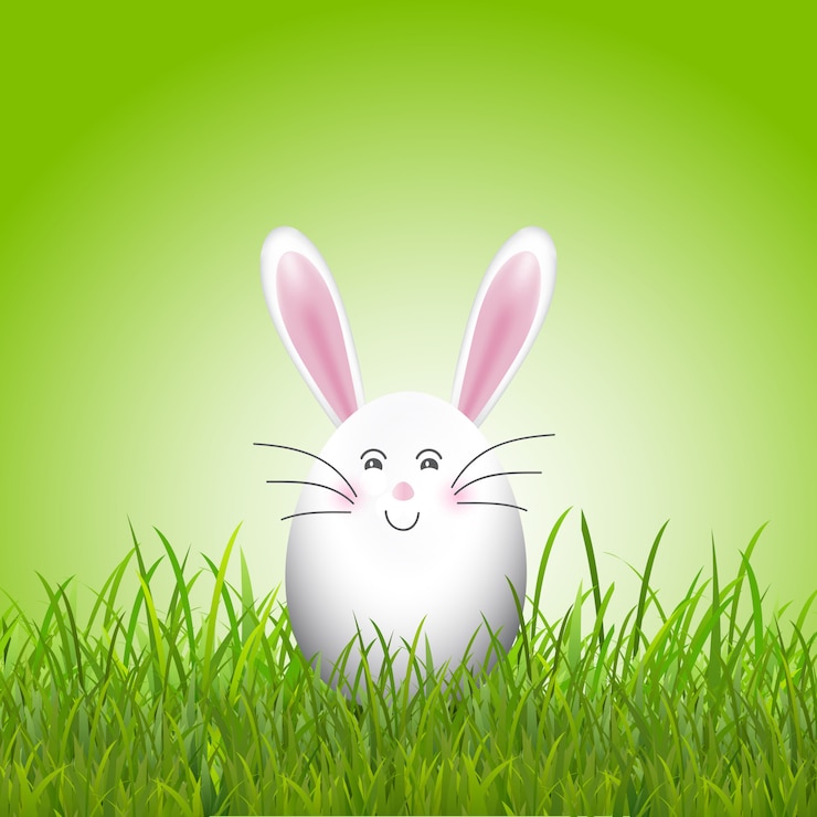 Free Vector cute easter egg bunny in grass 
