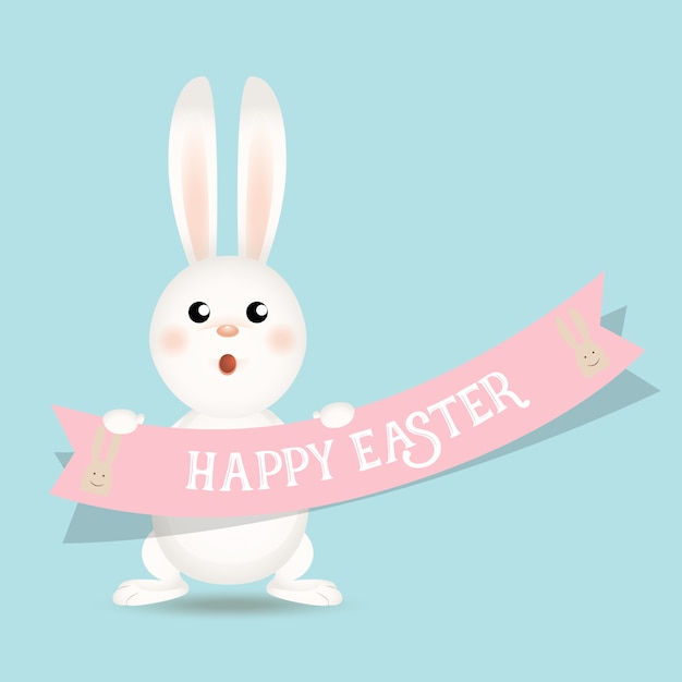 Cute easter rabbit holding ribbon