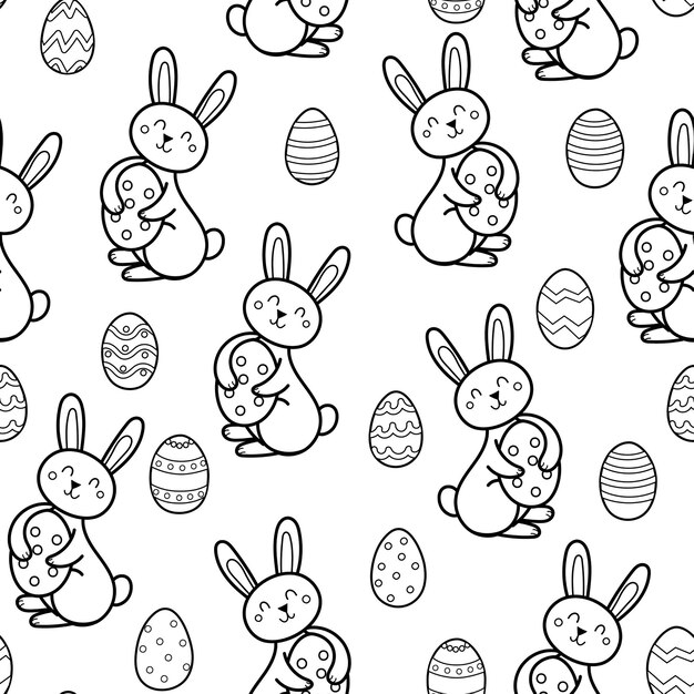 小さな天使とイースターエッグの手描きのイラスト プレミアムベクター