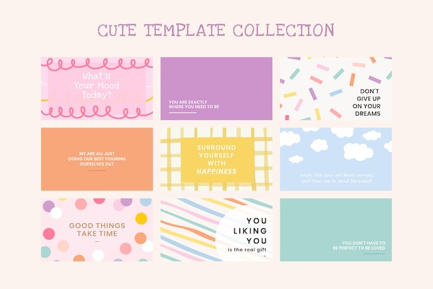 Free vector cute editable templates vector set on pastel backgrounds with inspirational texts