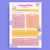 Free vector cute elementary lesson plan