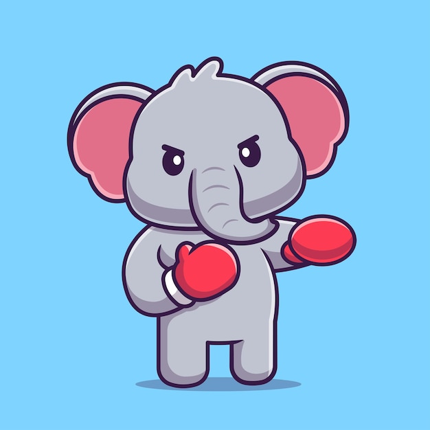 무료 벡터 귀여운 코끼리 권투 만화 벡터 아이콘 그림 동물 스포츠 아이콘 개념 절연 평면