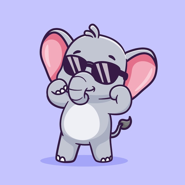 Free Vector cute elephant cool wearing glasses cartoon vector icon illustration animal nature icon isolated