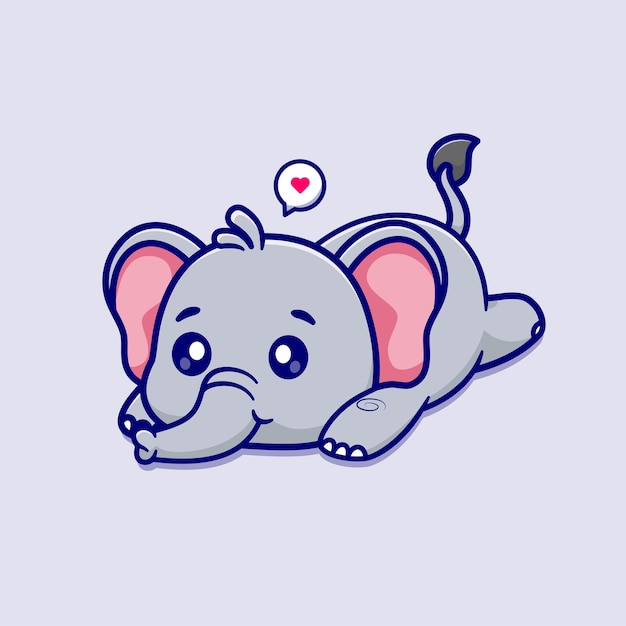 Free vector cute elephant lay on floor cartoon vector icon illustration animal nature icon concept isolated