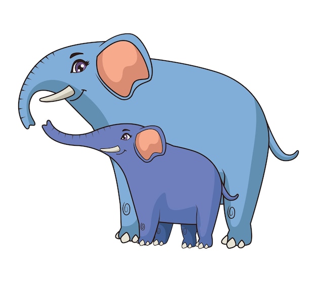 Cute elephant mom and baby characters