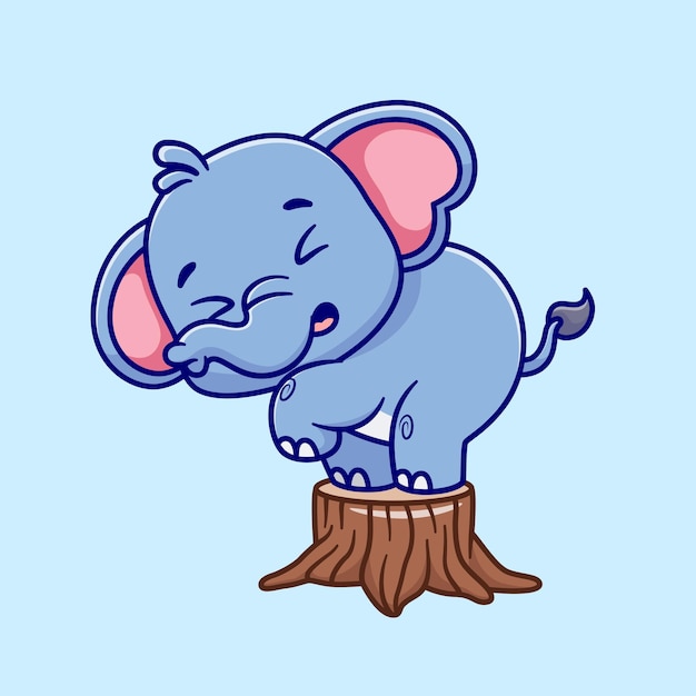 무료 벡터 나무 만화 벡터 아이콘 그림 동물 자연 아이콘 개념 절연에 귀여운 코끼리 겁