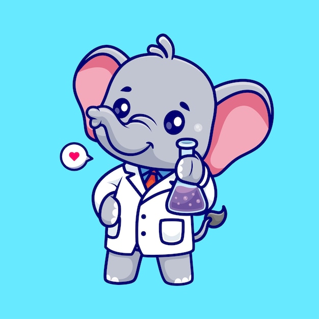 Free vector cute elephant scientist holding lab tube cartoon vector icon illustration animal science isolated