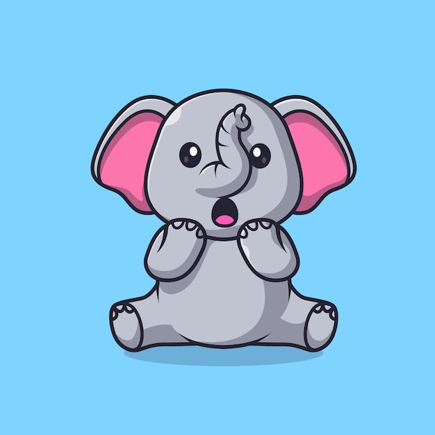 Cute elephant surprised cartoon vector icon illustration animal nature icon concept isolated flat