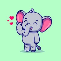 Cute elephant with love sign hand cartoon vector icon illustration. animal nature icon concept isolated premium vector. flat cartoon style