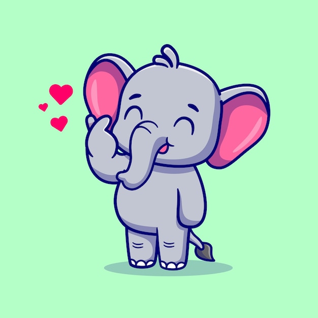 Милый слон с любовью знак руки мультфильм вектор значок иллюстрации. Изолированная концепция иконы природы животных Premium векторы. Плоский мультяшный стиль