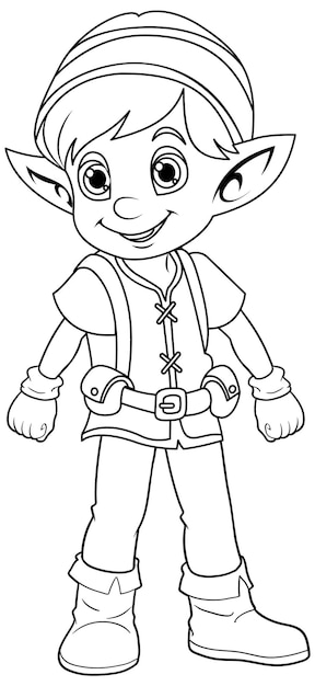 Free vector cute elf cartoon character outline for colouring