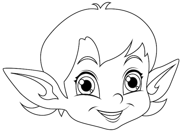 Free vector cute elf cartoon character outline for colouring