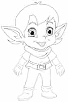 Free vector cute elf cartoon character outline for colouring