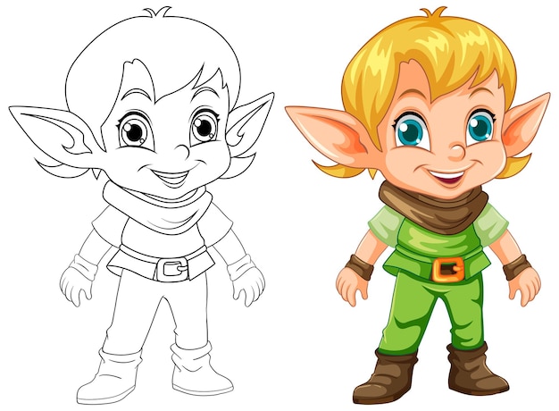 Cute Elf Cartoon Character Outline for Colouring