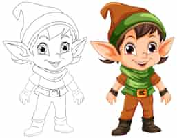 Free vector cute elf cartoon character outline for colouring