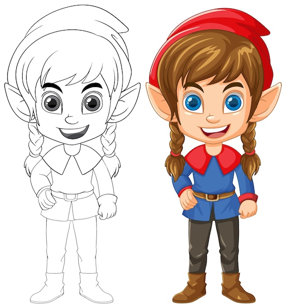 Free vector cute elf cartoon isolated doodle outline