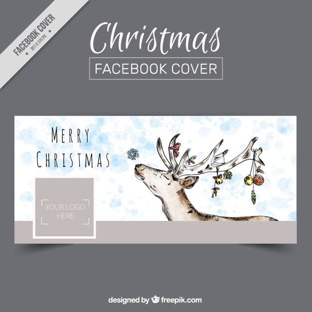 Cute facebook cover with watercolor reindeer