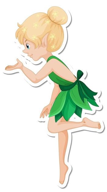 Бесплатное векторное изображение Наклейка с милой феей и персонажем из мультфильма