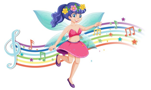 Милая фея мультипликационный персонаж с мелодией радужной волны