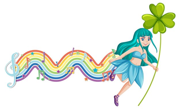 Cute fairy cartoon character with rainbow wave