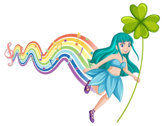 Free vector cute fairy cartoon character with rainbow wave