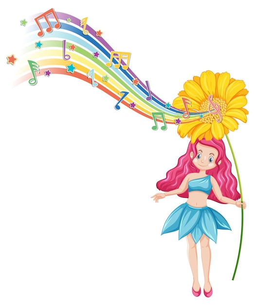 Cute fairy cartoon character with rainbow wave