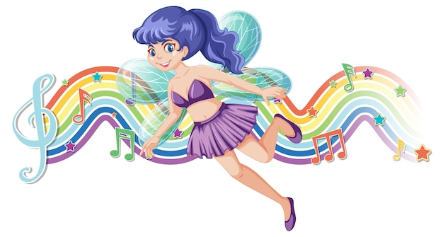 Cute fairy cartoon character with rainbow wave