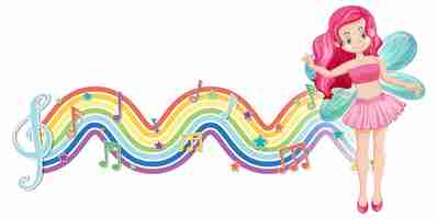 Vettore gratuito simpatico personaggio dei cartoni animati fata con onda arcobaleno