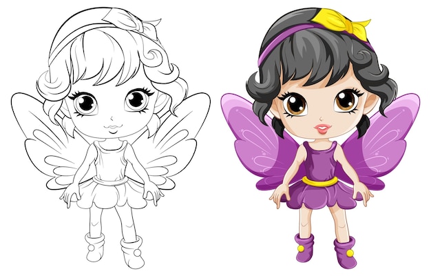 Free vector cute fairy girl outline for coloring