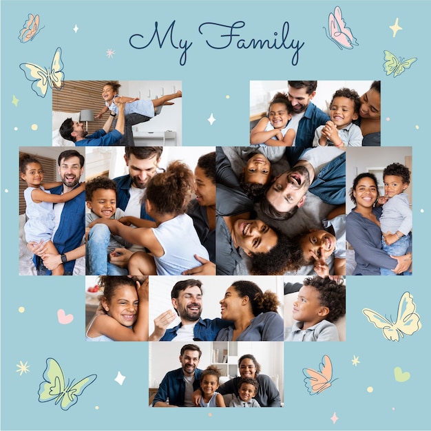 Cute family layout heart photo collage