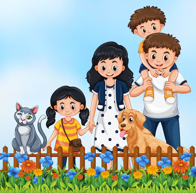 Cute family outdoor scene