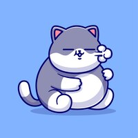 無料ベクター かわいい太った猫座っている漫画ベクトルアイコンイラスト動物の性質アイコンコンセプト分離フラット