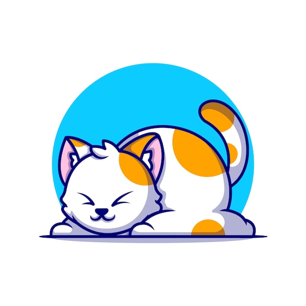 かわいい太った猫眠っている漫画アイコンイラスト。分離された動物の性質のアイコンの概念。フラット漫画スタイル