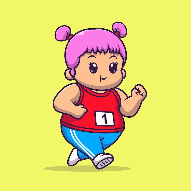 무료 Vector 마라톤 만화 벡터 아이콘 그림을 실행하는 귀여운 뚱뚱한 소녀 사람들이 스포츠 아이콘 개념 절연