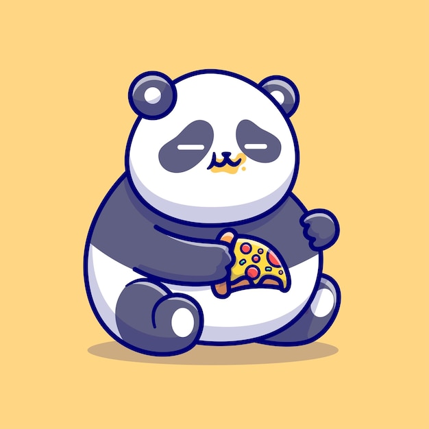 귀여운 뚱뚱한 팬더 먹는 피자 만화 벡터 아이콘 일러스트 동물 음식 아이콘 개념 평면 절연