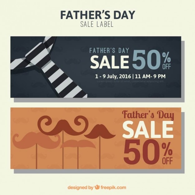 Free vector cute father's day banners with a tie and moustache