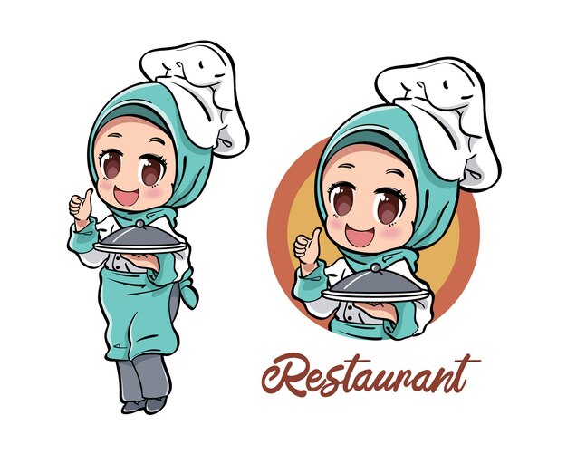 Premium Vector Chibi Muslimah Master Chef Logo