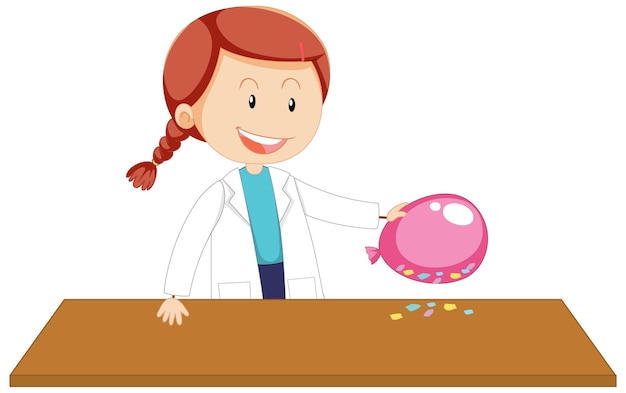 Free vector cute female scientist cartoon character conducting static electricity experiment