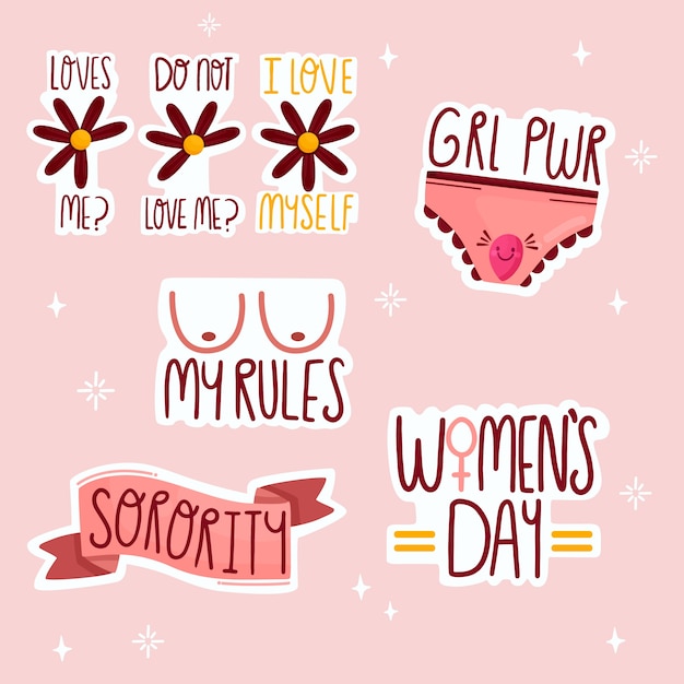 Free vector cute feminist stickers collection